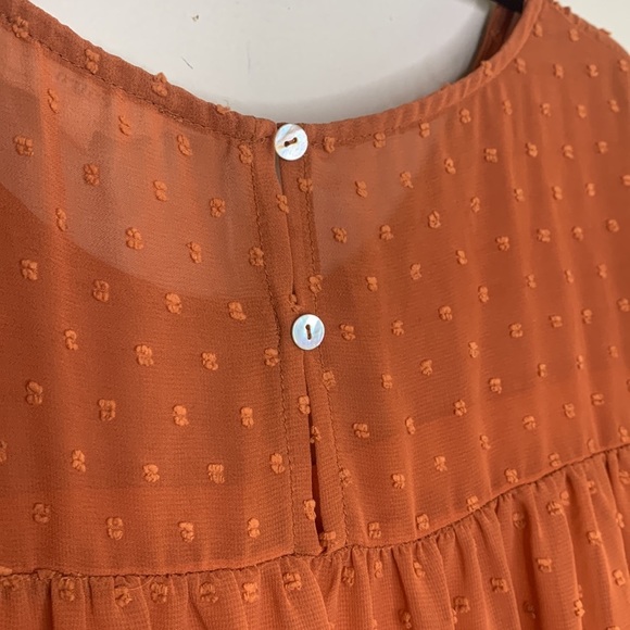 Entro Tiered Ruffle Polka Dot Fall Flowy Lined Blouse Rusty Orange Size S/M cute - Picture 8 of 10